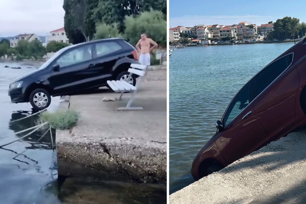 Loša procjena ili navigacija: Dva automobila “vise” iznad mora (VIDEO)