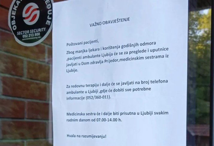 Promijenili obavještenje, ali ne i problem: Ljubija i dalje 15 dana bez porodičnog ljekara